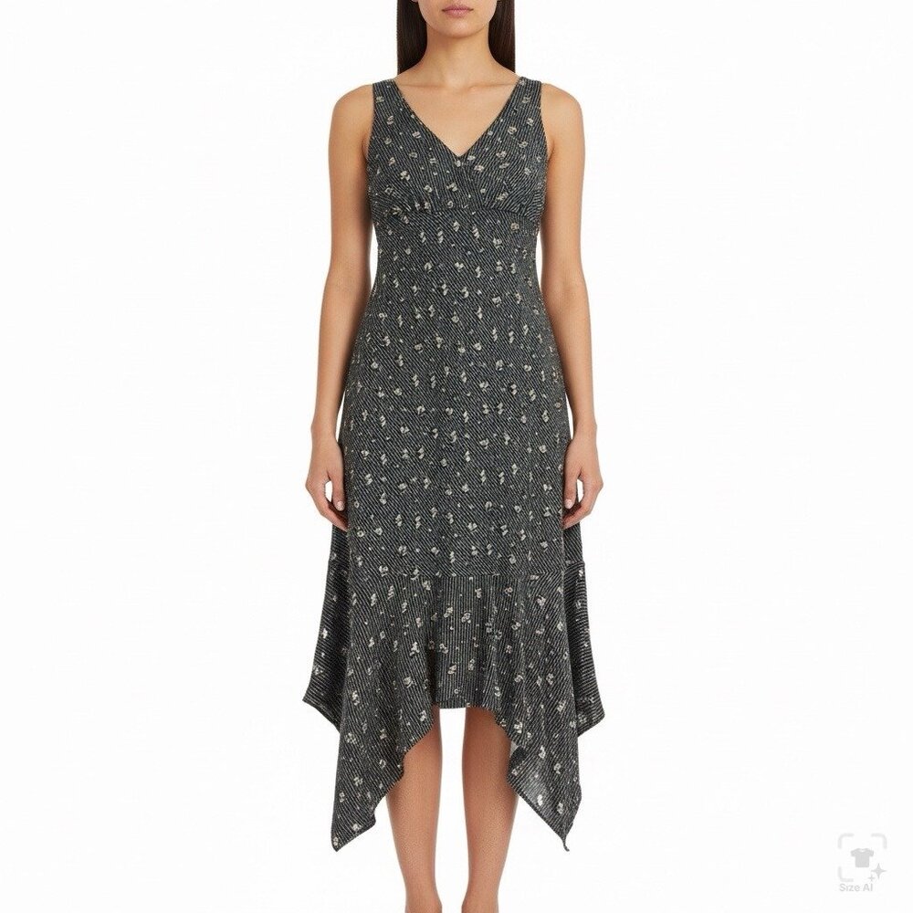 Jonathan Martin Womens Black Floral Polyester Sleeveless Midi Dress Size 6